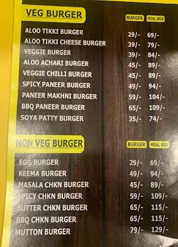 The Burgerz Town menu 