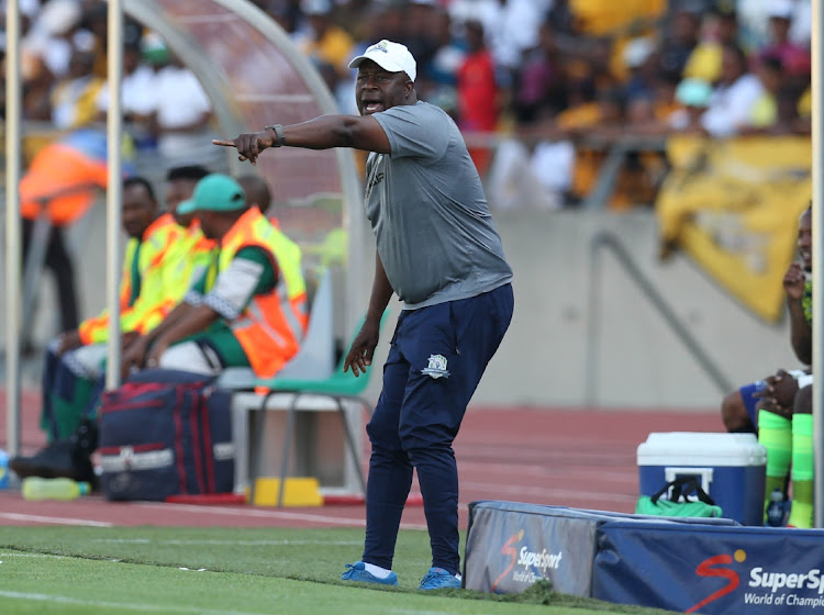 Raymond Mdaka, coach of Marumo Gallants reacts during the DStv Premiership 2022/23 match between Marumo Gallants and Kaizer Chiefs at Royal Bafokeng Stadium.