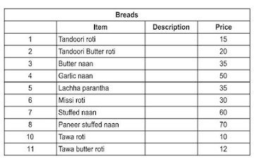 Curry Indiana menu 