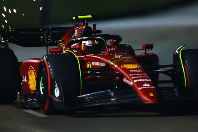 Carlos Sainz on track during practice on Friday ahead of the F1 Grand Prix of Singapore at Marina Bay Street Circuit.