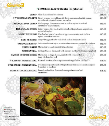 Samarkand Multi Cuisine Restaurant & Bar menu 