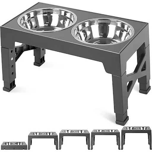Elevated Dog Bowls 5 Adjustable Heights Raised Dog Food Water Bowl with Slow Feeder Bowl Standing Dog Bowl for Medium La