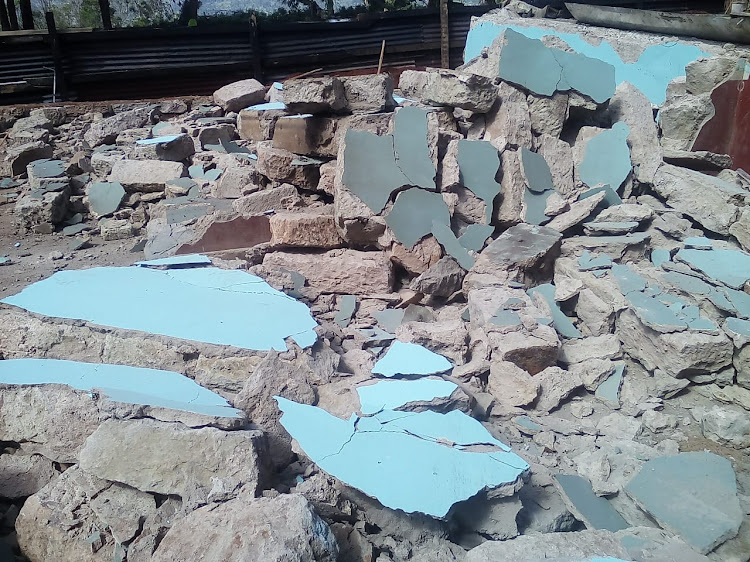 The collapsed wall where 29 years old lost his life at Gitugi Girls Secondary school on April 25, 2022.