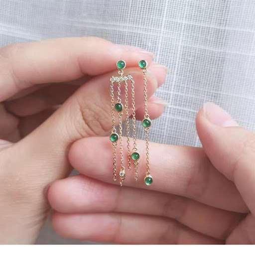 Title 1, Emerald Chalcedony Small Egg Surface Tassel Ear...