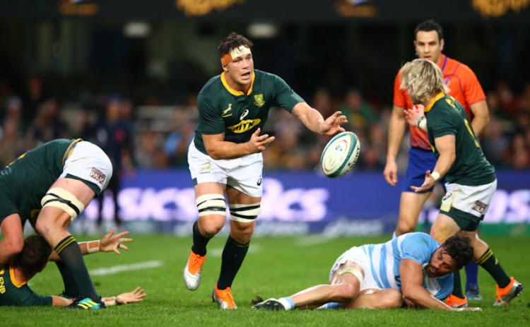 Francois Louw of South Africa during the Rugby Championship match between South Africa and Argentina at Jonsson Kings Park on August 18, 2018 in Durban, South Africa.