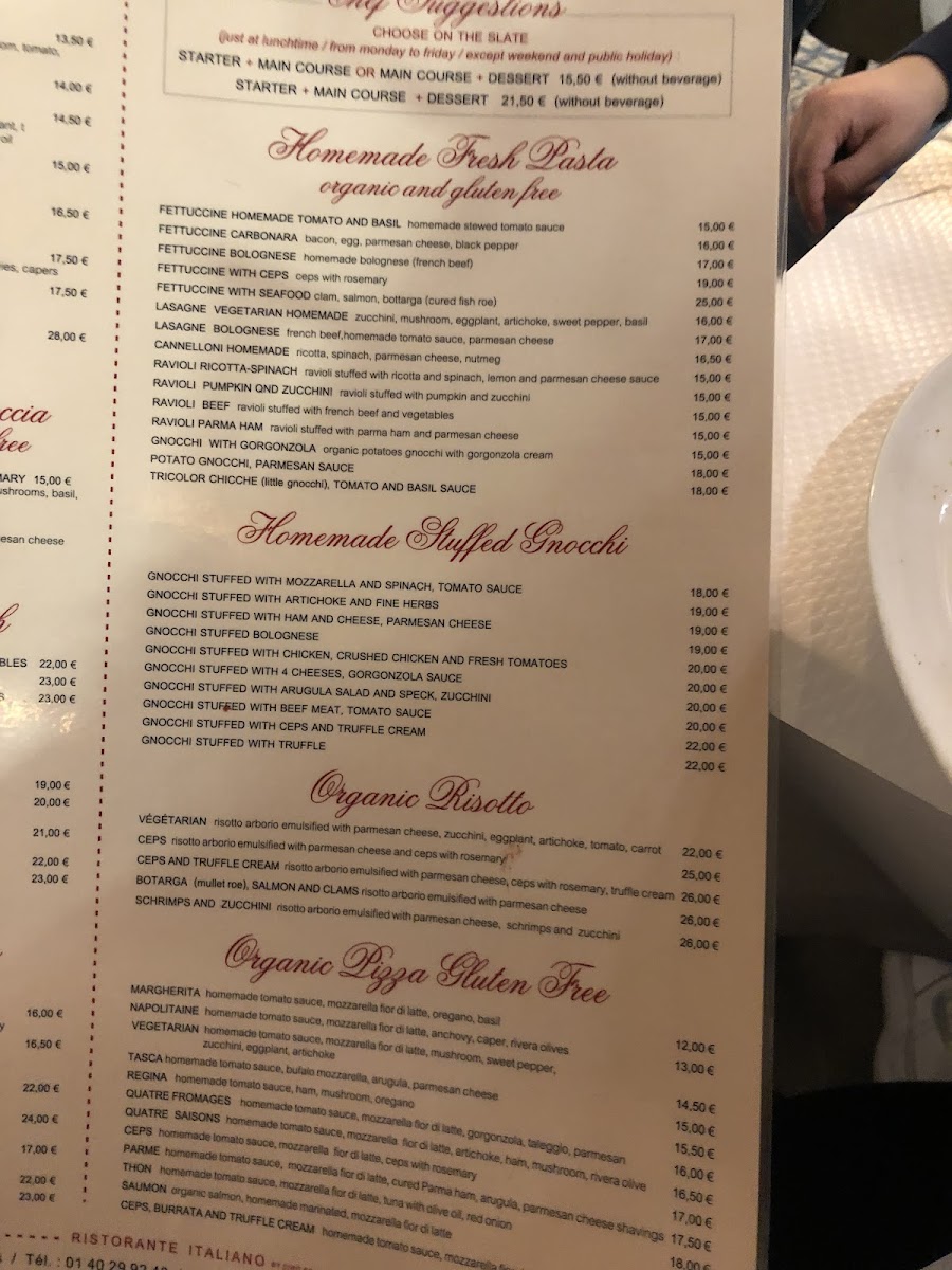 Tasca gluten-free menu