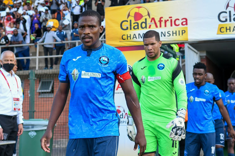 Siphamandla Mtolo leads the team out at King Zwelithini Stadium in Durban, May 15 2022. Picture: DARREN STEWART/GALLO IMAGES