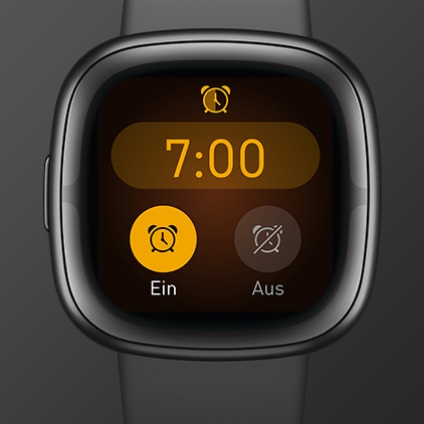 Fitbit-Smartwatch, auf der ein Wecker gestellt wird