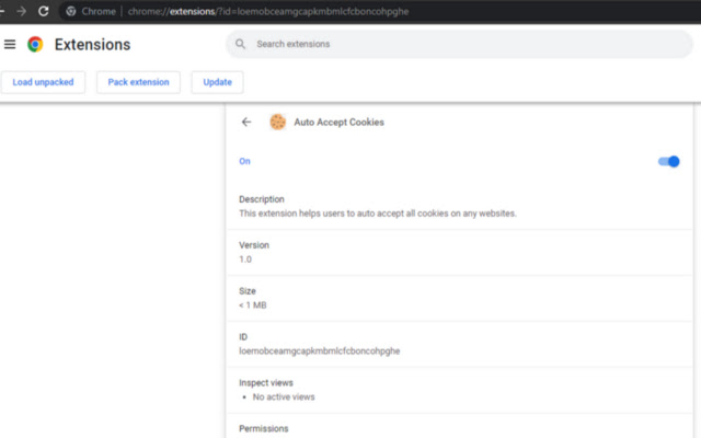 Auto Accept Cookies chrome extension