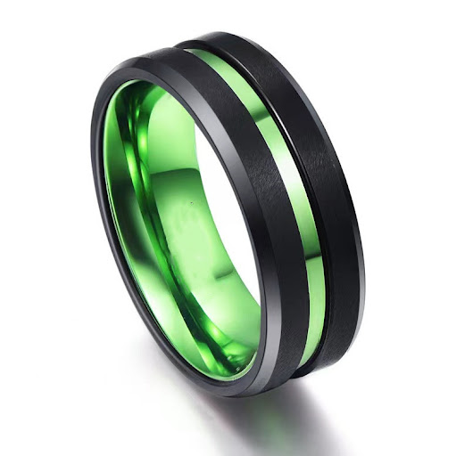 Title 2, Fashion Personality Red Green Titanium Steel Ri...