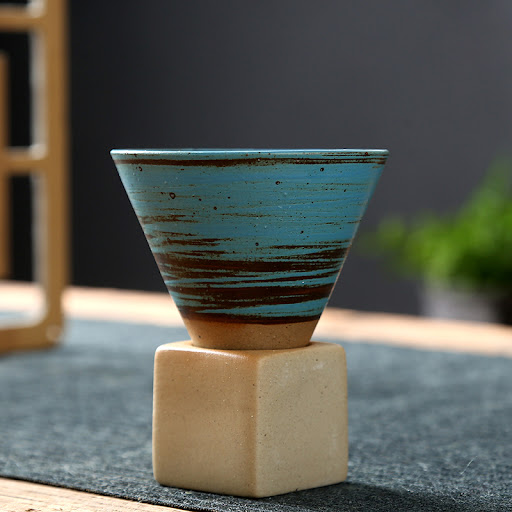 Title 14, Vintage ceramic stoneware espresso cup with cre...