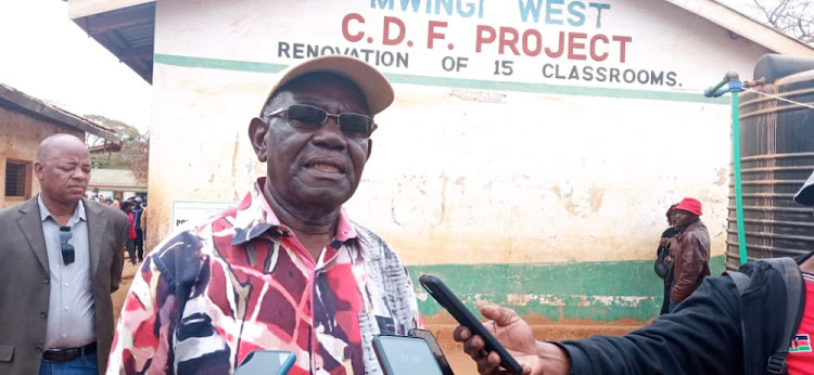 Former Senator David Musila peaking moments after casting his vote at AIC Migwani Primary School, Mwingi West on August 9, 2022..