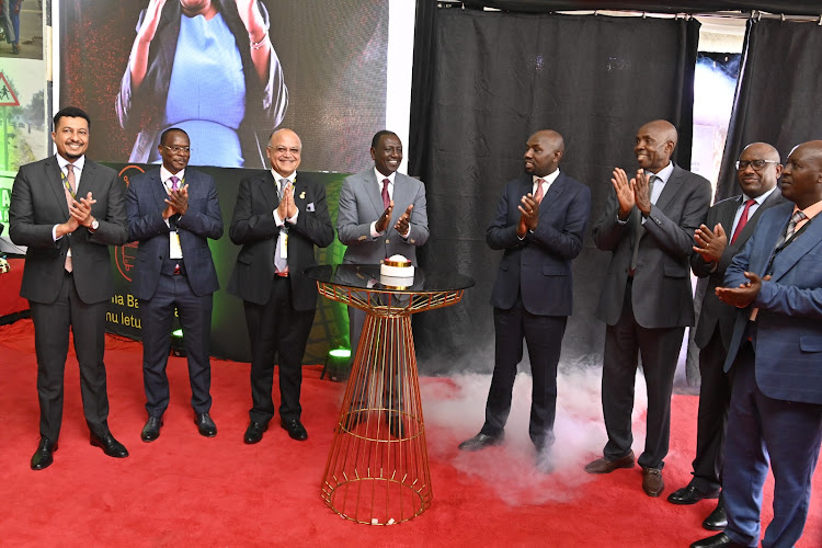President William Ruto, Roads and Transport Cabinet Secretary Kipchumba Murkomen, Education Cabinet Secretary Ezekiel Machogu and Inspector General of Police Japheth Koome among other delegates during the launch of the National Road Safety Action Plan at the KICC on April 17, 2024.