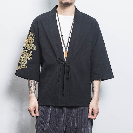 Title 4, Chinese Style Mens Short-Sleeved Shirt Hanfu C...