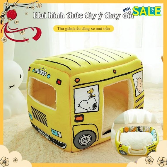 Nhà Dành Cho Thú Cưng School Bus Gập Mở Size M (50X36X40)Cm