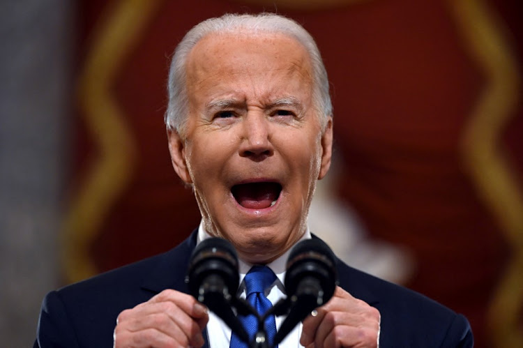 US President Joe Biden speaks at the US Capitol on January 6, 2022, to mark the anniversary of the attack on the Capitol in Washington, DC.