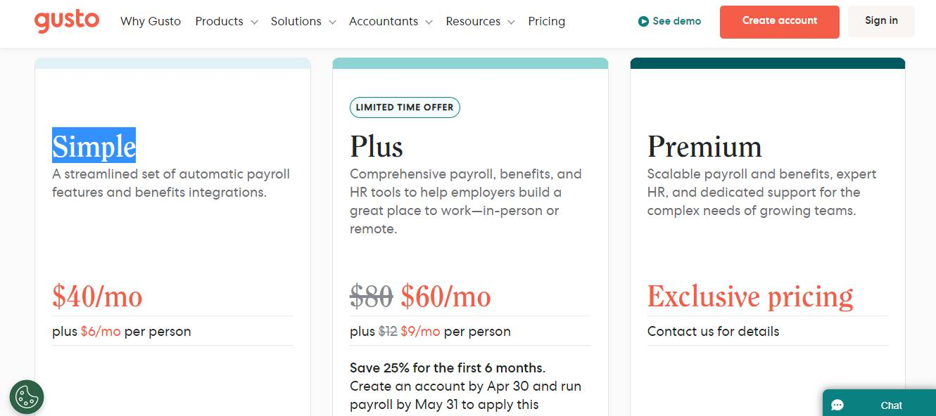 services for small business payroll features