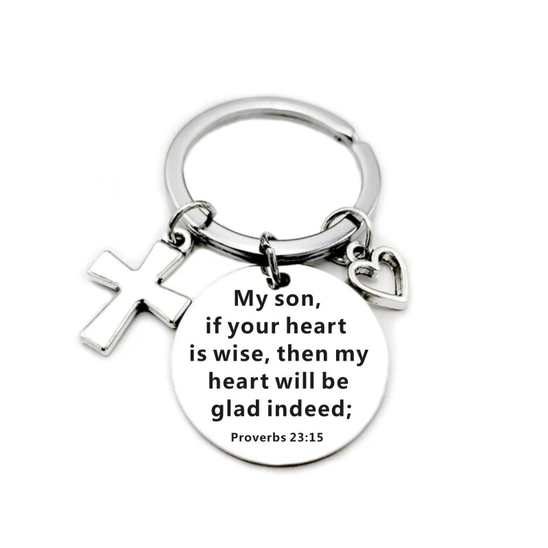 Porte-clés avec pendentif chrétien, croix, cœur et versets bibliques. Un cadeau spirituel pour exprimer votre foi et vous rapprocher de Dieu.