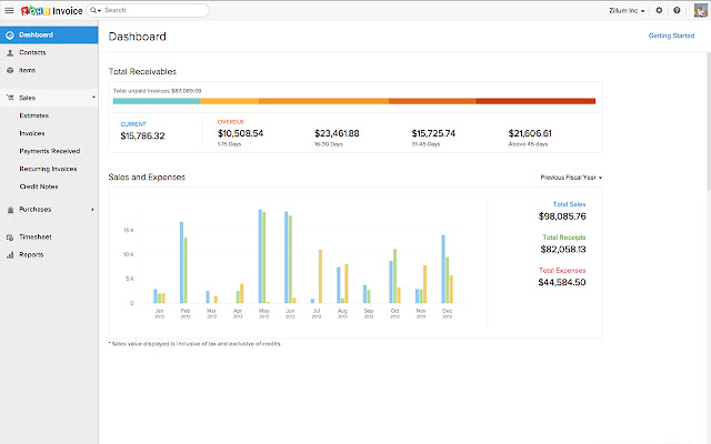 Zoho Invoice and Time Tracking chrome extension