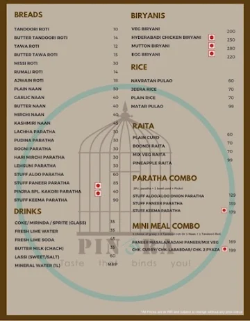 Pinjra Restaurant menu 