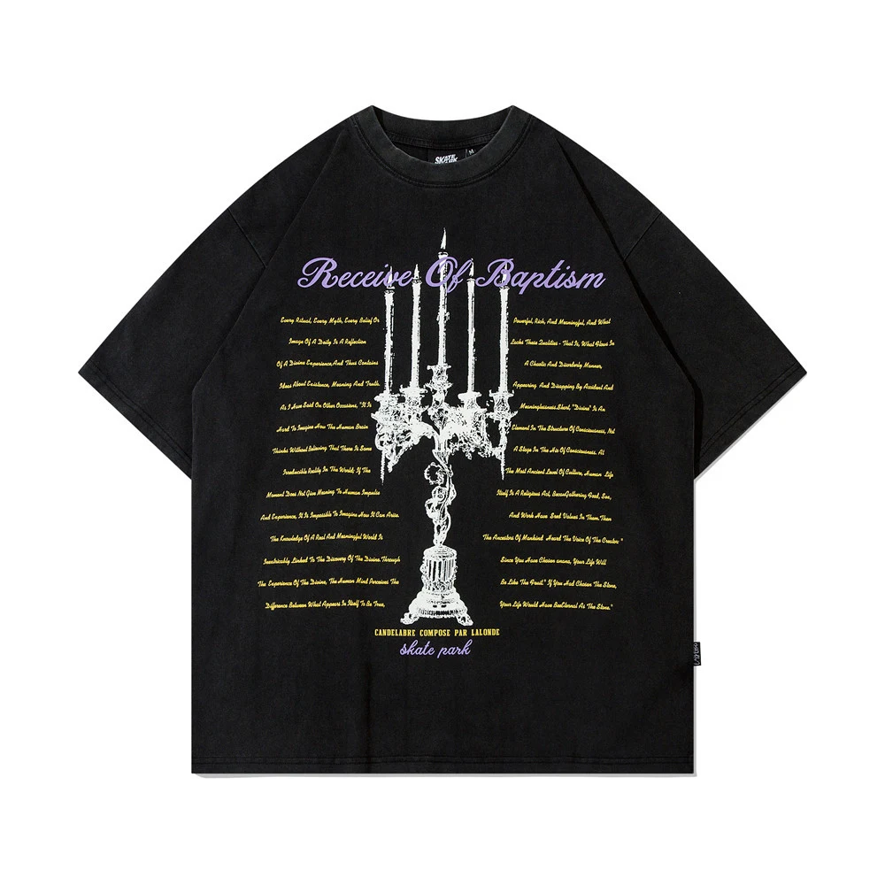 Title 2, Kaars print T-shirt met korte mouwen voor heren...