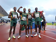 Cheswill Johnson, Henricho Bruintjies, Antonio Alkana and Benji Richardson after taking silver in the men's 4x100m relay at the African championships in Mauritius earlier this year.