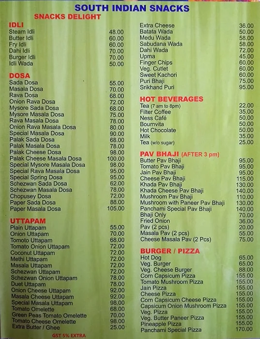 Panchami Hotel menu 