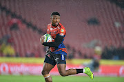 Aphiwe Dyantyi of the Emirates Lions during the Super Rugby match between Emirates Lions and Cell C Sharks at Emirates Airline Park on April 05, 2019 in Johannesburg, South Africa. 