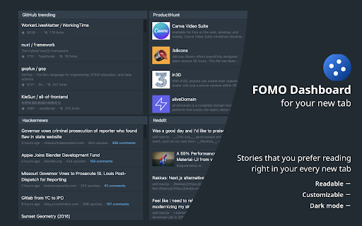 FOMO - A new-tab dashboard made for you