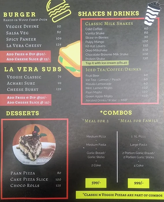 La Vera Pizzeria menu 