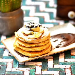 Nutella, Banana and Choc Chip Pancakes (V)