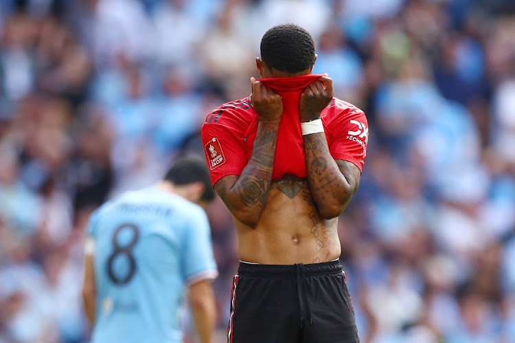 Marcus Rashford of Manchester United reacts during the FA Cup final against Manchester City at Wembley Stadium on June 3 2023.