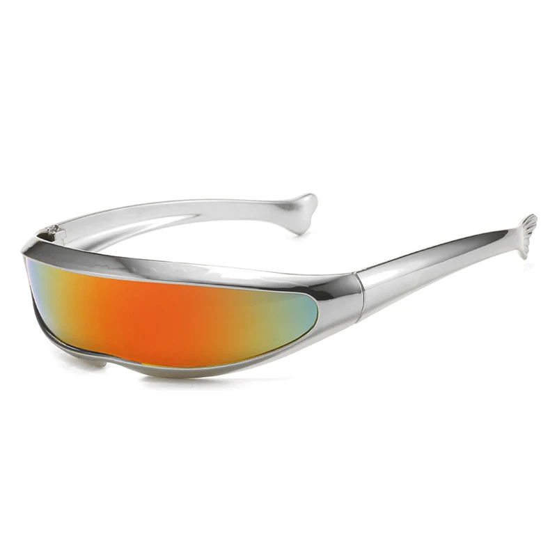 Óculos de sol esportivos para ciclismo masculinos com design de golfinho prateado, eletroplatados, ideais para atividades ao ar livre.