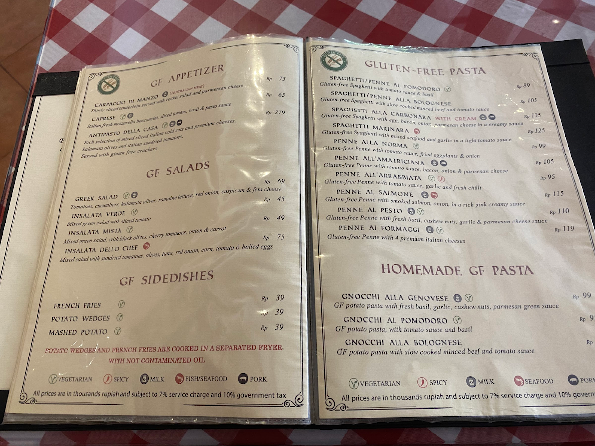 Dolce Vita gluten-free menu