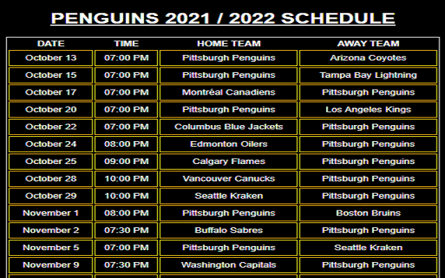 Penguins 2022-2023 Schedule Preview image 0