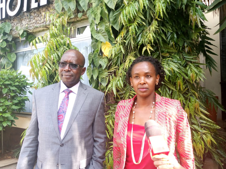 Senators Michael Mbito and Sylvia Kasanga after meeting the Mental Health Task Force at a Nairobi hotel yesterday.