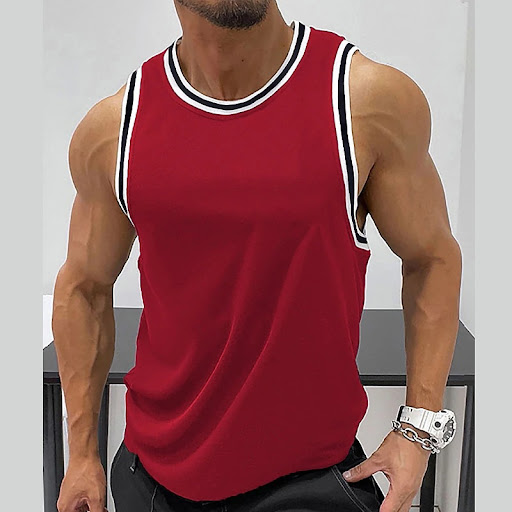 Title 8, Mens Solid Color Ribbed Round Neck Fitness Ves...