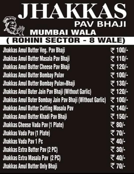 Jhakkas Pav Bhaji-Mumbai Wala menu 