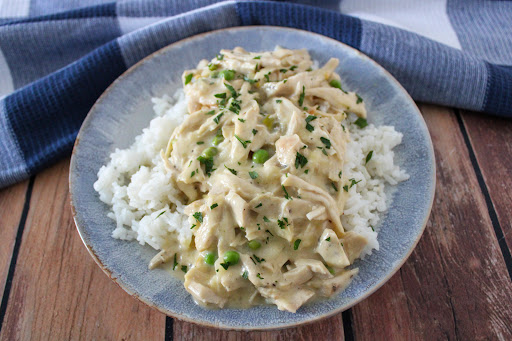 A plate of Creamy Chicken and Rice.