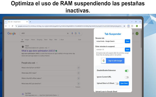 Pestaña Suspender – Liberar RAM y Acelerar Velocidad del Navegador
