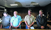 From the left are  Hein   Boonzaaier , Johan Prinsloo, Mark Trollip and Martin Keevy who are accused of plotting to bomb the ANC’s 53rd National Elective Conference at the University of the Free State in Bloemfontein. The four were arrested on Friday night in a joint Hawks and Task Team operation and appeared in the Bloemfontein Magistrates Court on Tuesday