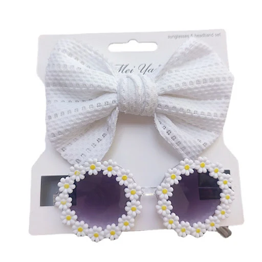 Dog Sunglasses Headband Set Pet Glasses Elastic Nylon Headband Bohemia Beach Seaside Sun Glasses Dog Bow Headwear Access