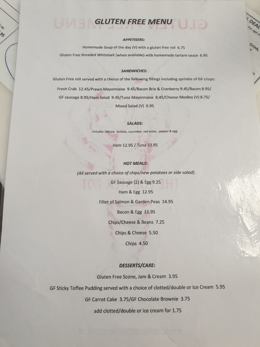 The Lobster Pot gluten-free menu