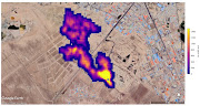 Imaging of a methane plume at least 3 miles (4.8 km) long rising from a major landfill, where methane is a byproduct of decomposition, south of Tehran, Iran, captured by NASA's orbital imaging spectrometer, is overlaid on a satellite photo in this handout image released October 25, 2022.  