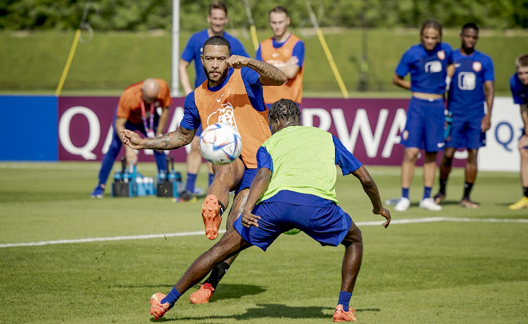 The Netherlands' Memphis Depay during a training session at the QT6 in Doha Qatar on November 22 2022. Depay is expected to start in the World Cup game against Ecuador.