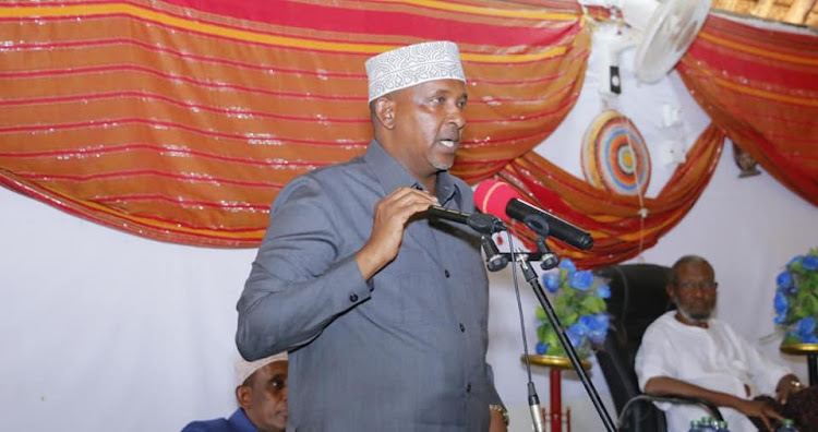 National Assembly Majority leader Aden Duale at a function in Garissa town on Sunday.