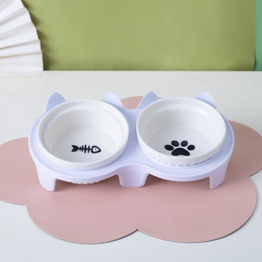 Title 33, Ceramic Double Cat Bowl Water Bowl Tall Diagona...
