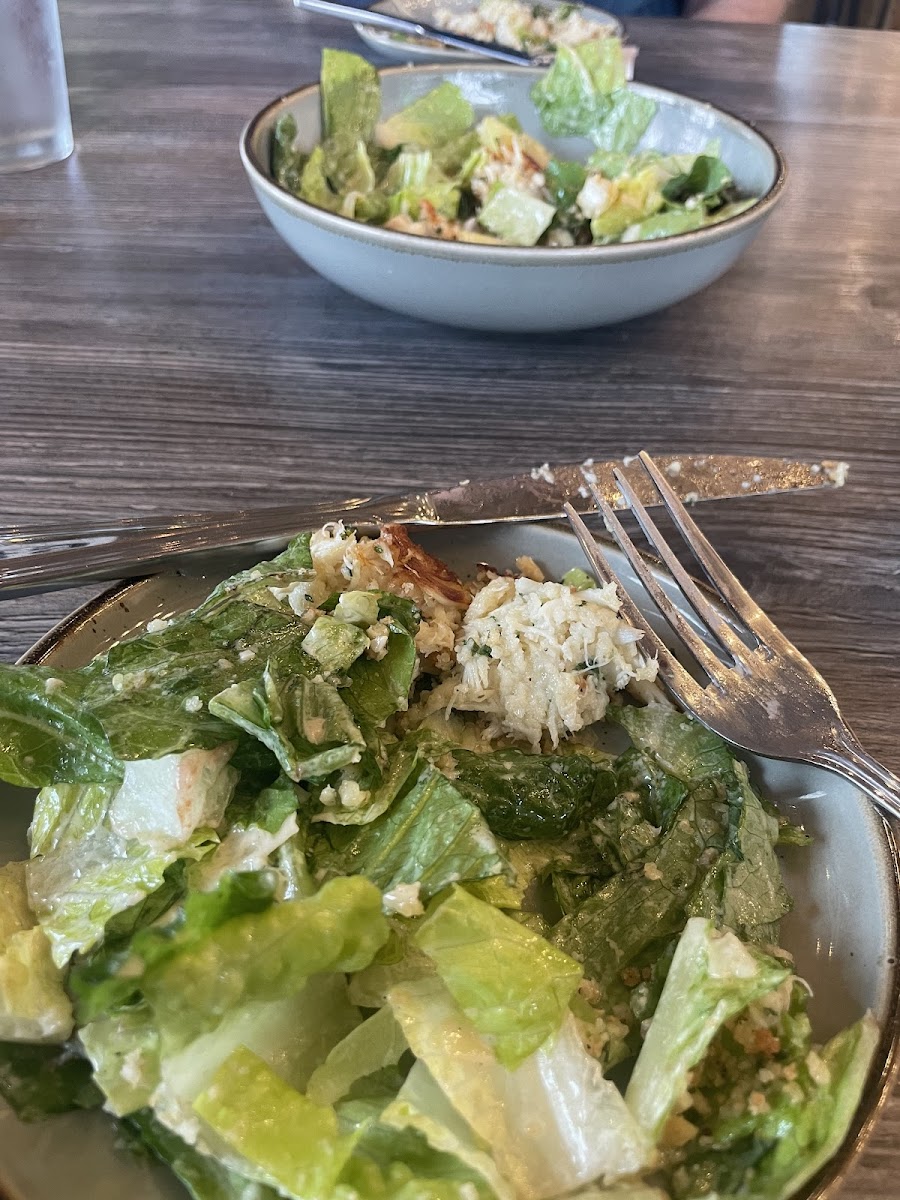 Smoked Caesar salad with a crabcake--we split the very generous portion