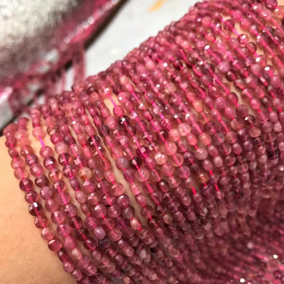 Natuurlijke transparante toermalijn watermeloen noodle ronde losse kralen DIY, perfect voor het maken van unieke sieraden.