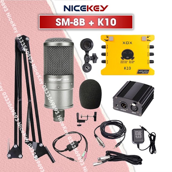 Combo Mic Thu Âm Takstar Sm8B, Sound Card K10, Micro Chuyên Nghiệp, Hàng Chính Hãng [Bh 1 Năm]